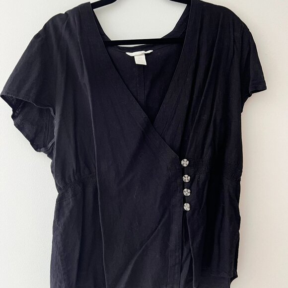 H&M V Neck Black Top with Button Detail Size 18 - Picture 1 of 3